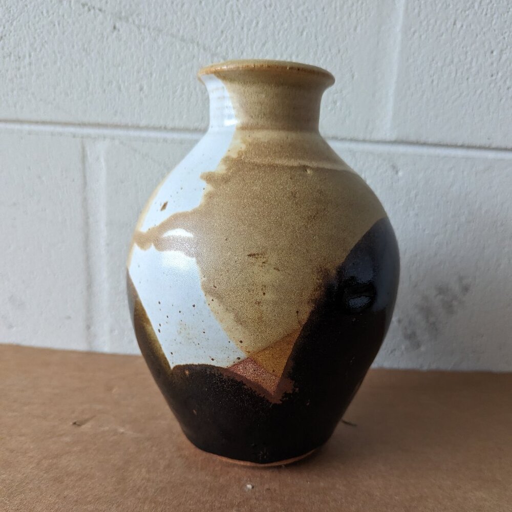 Studio Art Stoneware Pottery Vase Four Earth Tone Signed